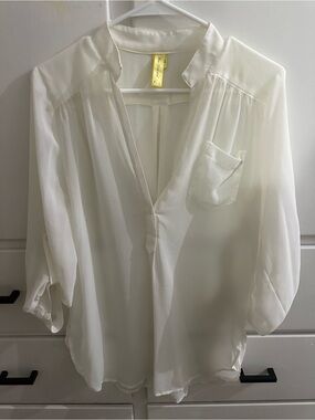 Francesca's Ivory Sheer V-Neck Blouse